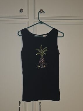 Black Embellished Pineapple Tank Top